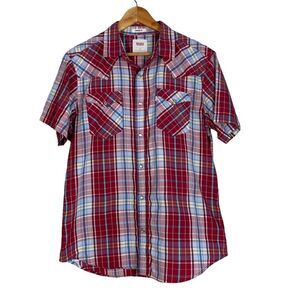 Levi's Plaid‎ Western Plaid Snap Button Short Sleeve Standard Fit Shirt Size M